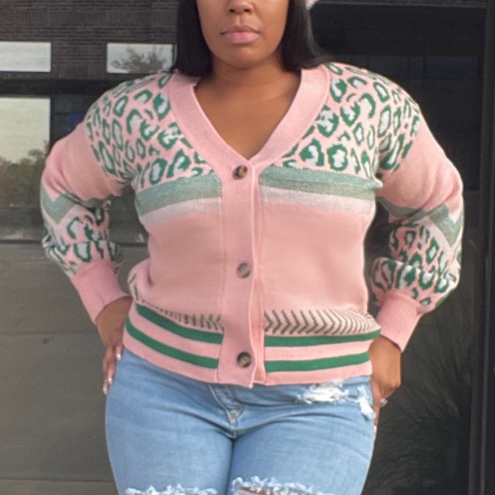 Pink/Leopard Cardigan Sweater